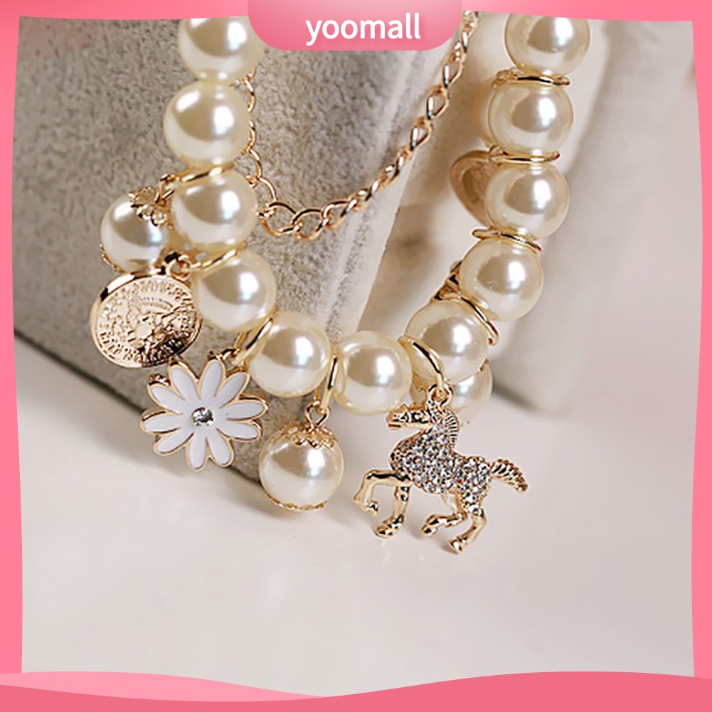 Vòng Tay Chuỗi Hạt Ngọc Trai Nhân Tạo Hình Ngựa Và Hoa Thời Trang Cho Nữ