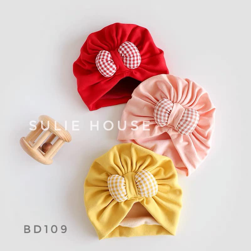 Mũ turban nơ kẻ lót lông - BD109