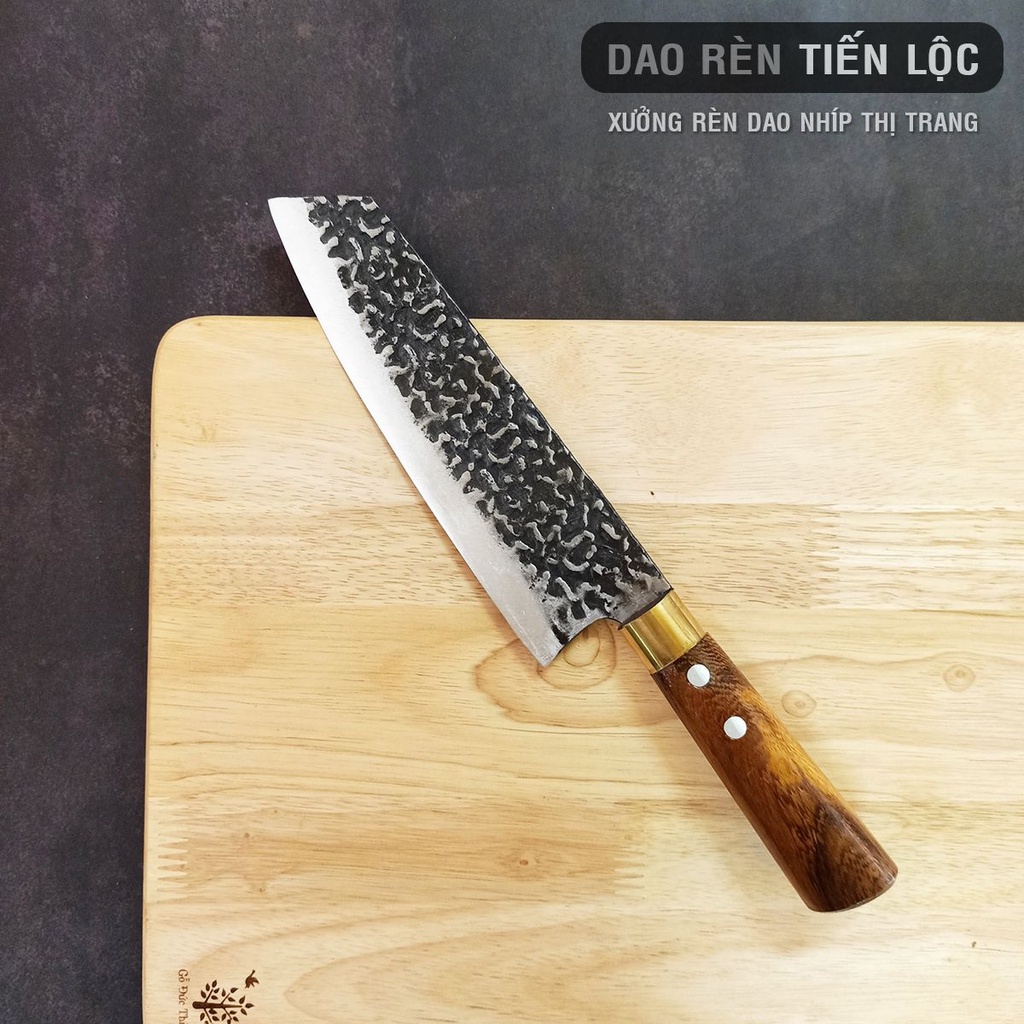 Dao Thái Lọc Thịt Mũi Vát Thép Nhíp Ô Tô Dập Vân 2 Mặt - Cán Cẩm Chỉ Khâu Đồng