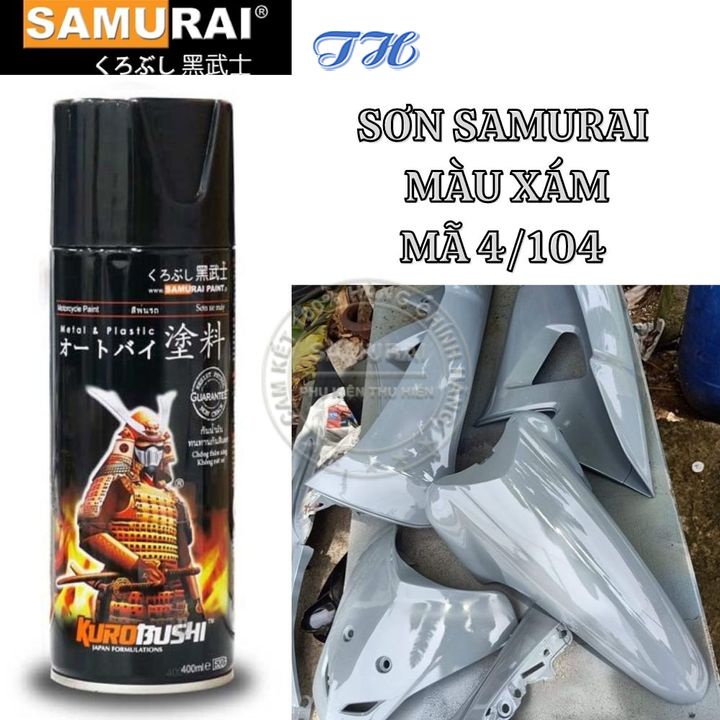 Sơn Xịt Samurai chuyên dùng cho xe máy màu xám xi măng  4/104 chống cháy, chống rạn nứt, vòi xịt chống chảy