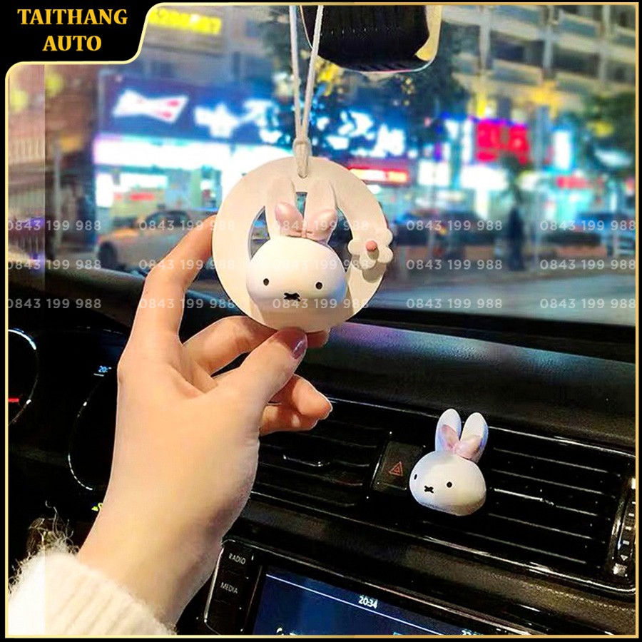 Nước hoa xe hơi cao cấp, dây treo gương Bunny, khử mùi, chống say xe hiệu quả, tặng kèm tinh dầu thơm