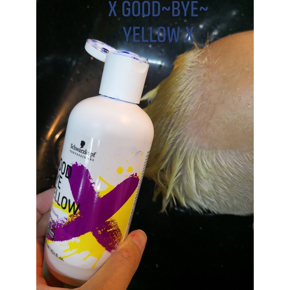 [+Tặng mũ trùm] Dầu gội tím khử vàng Schwarzkopf Goodbye Yellow cho tóc trắng xám bạch kim 300ml (ĐỨC)
