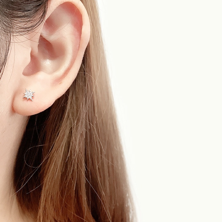 Bông tai bạc ý 925 ngôi sao đính đá hoa tai nữ