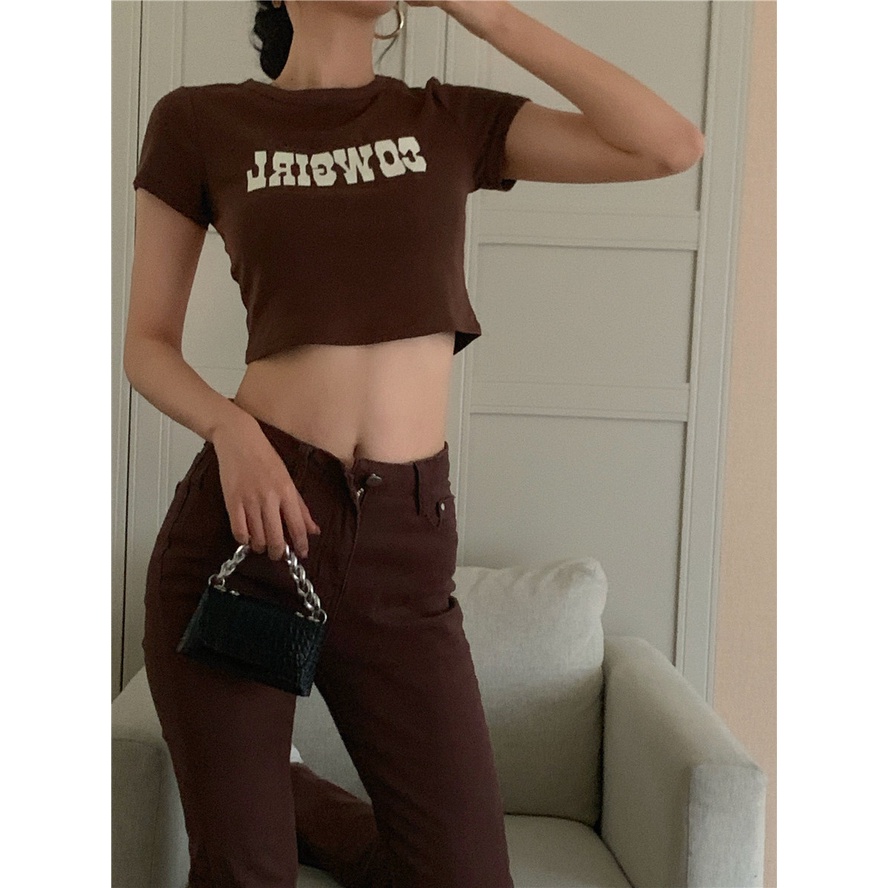 Áo Croptop Ngắn Tay In Họa Tiết Xinh Xắn Theo Phong Cách retro Dành Cho Nữ