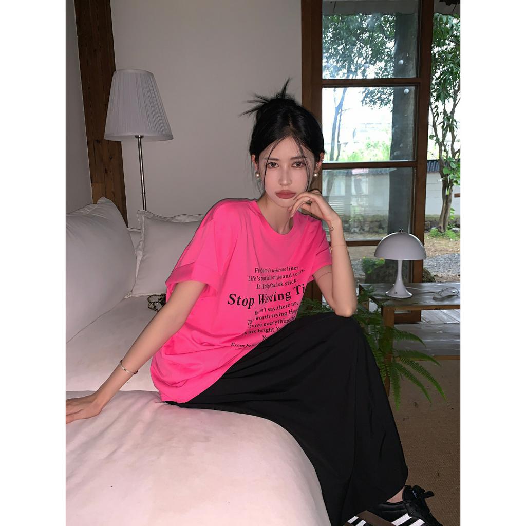 Ethelgirl Áo Thun Tay Ngắn Dáng Rộng In Chữ Phong Cách Hàn Quốc Thời Trang Cho Nam Và Nữ