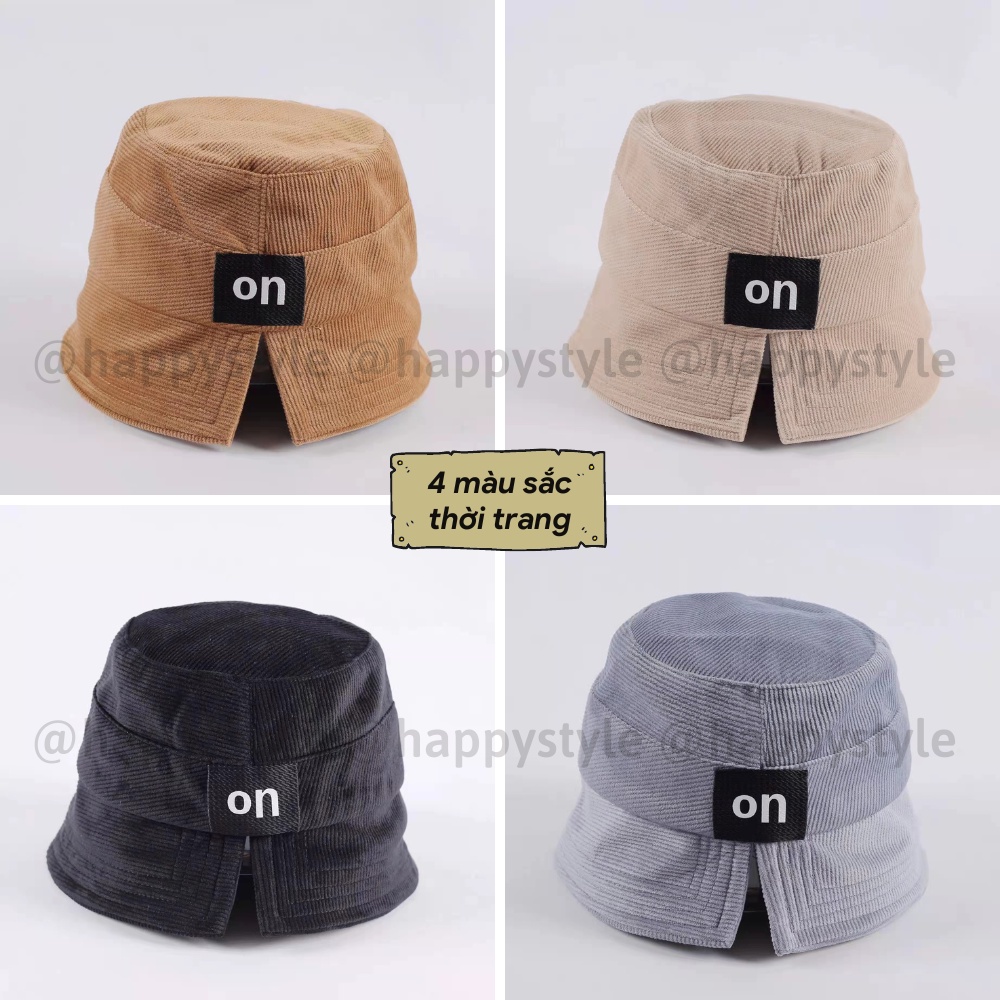 Mũ BUCKET vành cụp ❤️ Nón tai bèo xẻ thêu tem ON chất nhung cao cấp form unisex nam nữ N98 - Happy Style