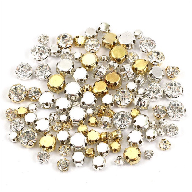 Charm hạt đá diamond nhân tạo có sẵn đế kim loại cho các bạn trang trí mặt dây, ốp điện thoại, làm Jibbitz, DIY