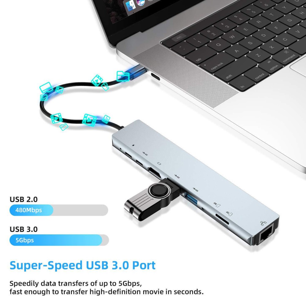 Bộ Chuyển Đổi 8 Trong 1 Usb 3.1 Sang 4k Hdmi-Compatible / J45 / Pd / Usb 3.0