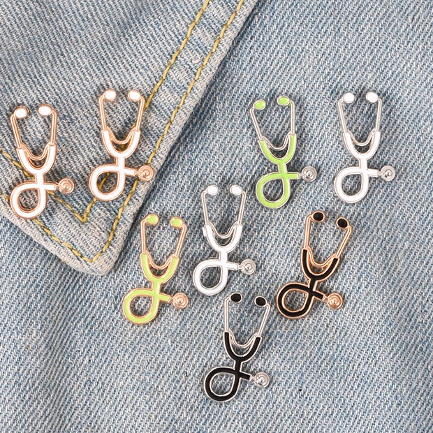 Ghim Cài Áo Hình Ống Nghe Bác Sĩ / Ống Nghe Y Tế Tráng Men Màu Hồng / Xanh Lá