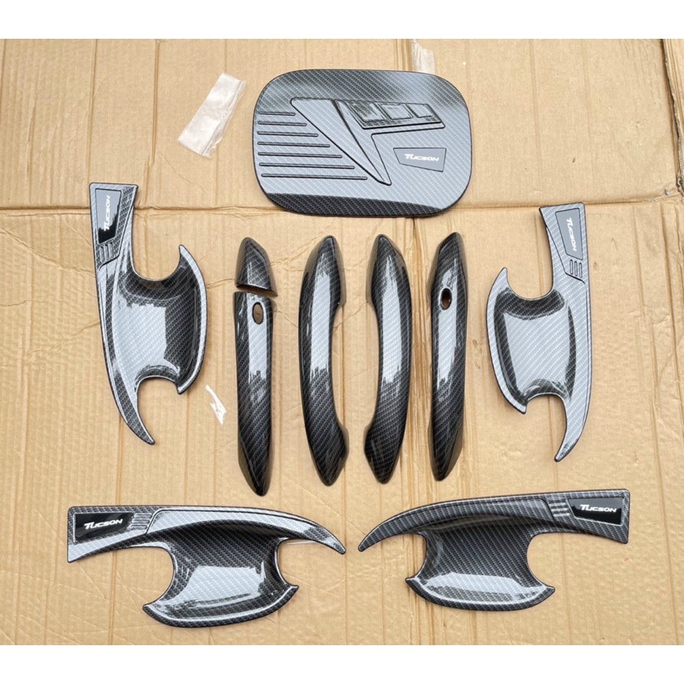 Ốp tay nắm cửa, hõm cửa ô tô Hyundai Tucson 2022, Chất liệu nhựa carbon cao cấp