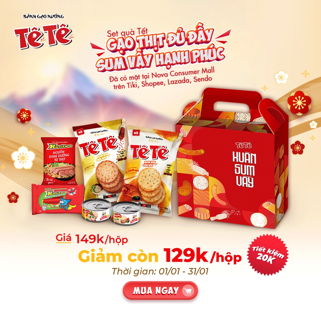 Set Quà Tết Sum Vầy (Bánh gạo Tê Tê, Xúc Xích Dinh Dưỡng Xuxifarm, Đồ Hộp Master T) | BigBuy360 - bigbuy360.vn