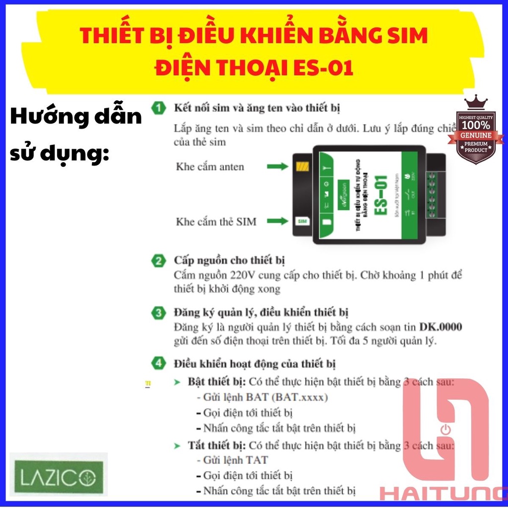 ES01, ĐIỀU KHIỂN TỪ XA BẰNG ĐIỆN THOẠI 1 CỔNG