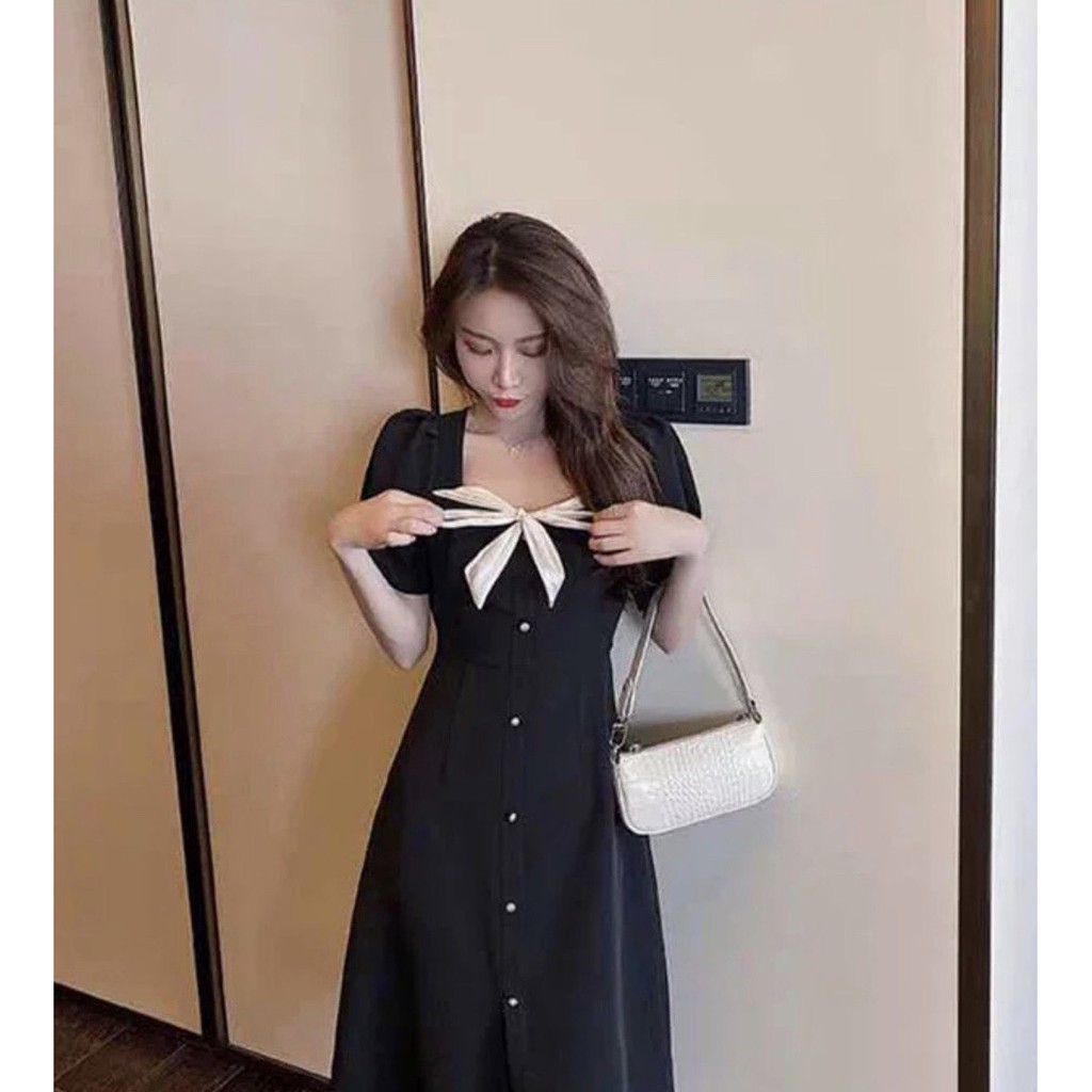 Đầm xòe đen tiểu thư phối nơ cổ