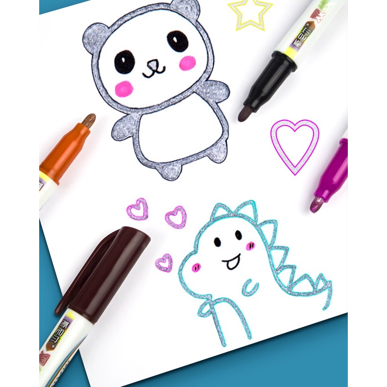 Bút outline kim tuyến⚡COMBO 3 BÚT⚡có nét viền chữ sẵn outline marker nổi bật, bút kim tuyến ghi nét viền