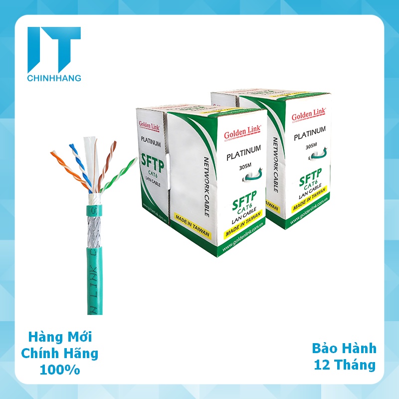 Thùng Cáp Mạng Golden Link Cat 6 Xanh Lá Chống Nhiễu (305m)