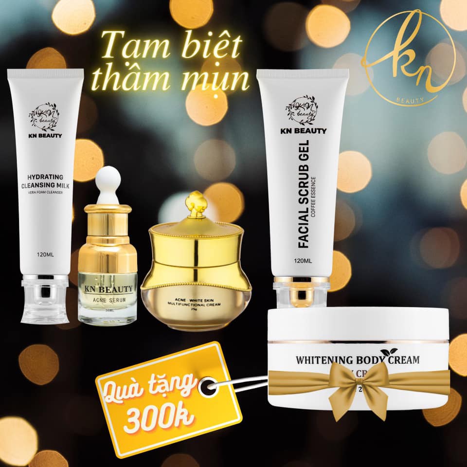 Bộ 4 bước chăm sóc da Trắng sáng Ngừa mụn KN Beauty chuyên sâu TẶNG NGAY SON LÌ 7 MÀU