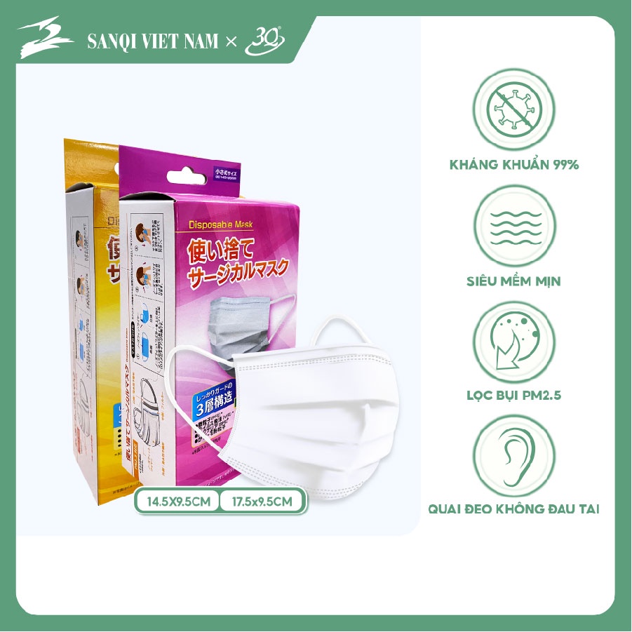 Khẩu trang y tế Nam Nữ 3 lớp kháng khuẩn thương hiệu 3Q chính hãng
