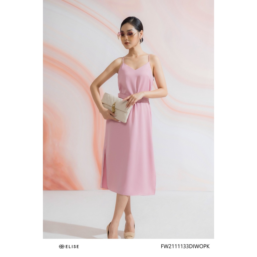 Đầm 2 dây hồng đai eo thiết kế Elise FW2111133DIWOPK