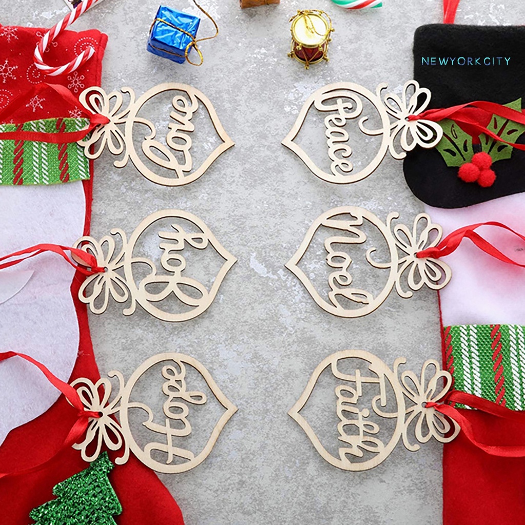 Set 6 Tấm Gỗ Khắc Chữ Treo Trang Trí Giáng Sinh