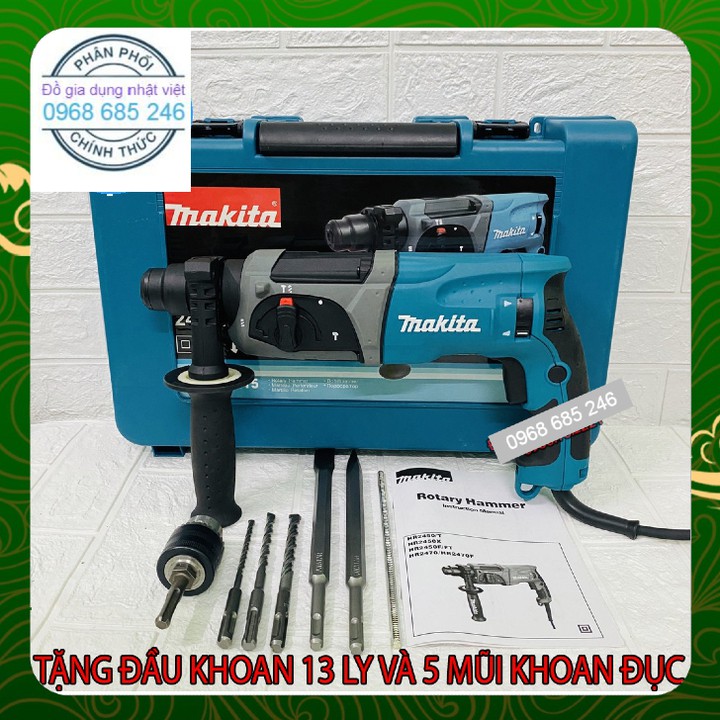 Máy khoan đục bê tông Makita HR2470F, tặng 5 mũi và đầu khoan 13 ly