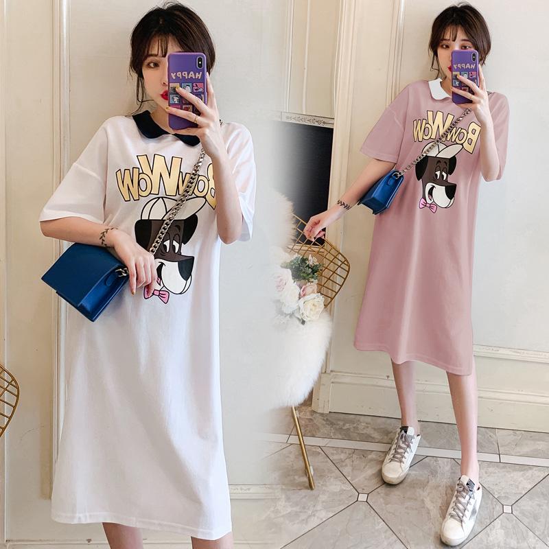 Đầm Dáng Rộng In Họa Tiết Hoạt Hình Thời Trang Cho Mẹ Bầu