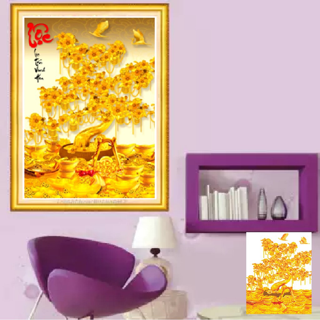 Tranh đính đá cây kim tiền LV415 (50x75cm) - chưa đính đá