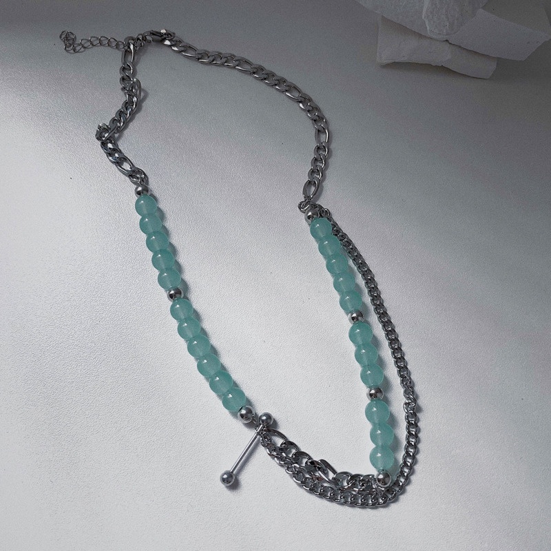 Dây Chuyền Khâu Màu Xanh Bạc Hà  191205Áo Thun Tay Ngắn Phong Cách Harajuku Hàn Quốc Cá Tính