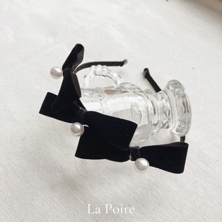 Bờm tóc băng đô nơ vải nhung đính hạt trai tiểu thư hàn quốc La Poire