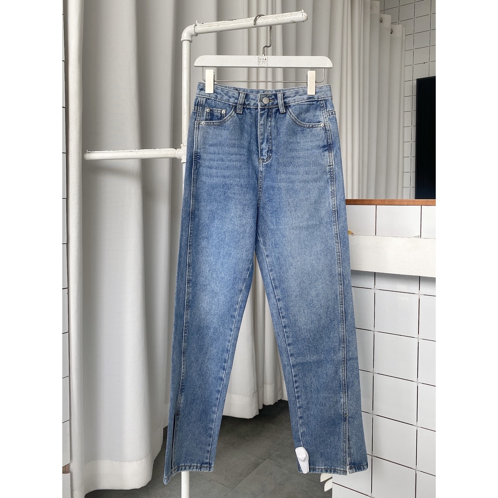 Quần jean ống đứng lưng cao xẻ trước - Q776