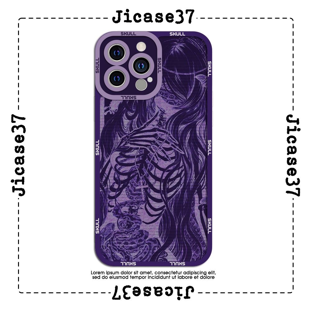 Ốp lưng iphone cạnh vuông Jicase Skull tím aesthetic 6plus/6s/6splus/7/7plus/8/8plus/x/xs/11/12/pro/max/plus/promax