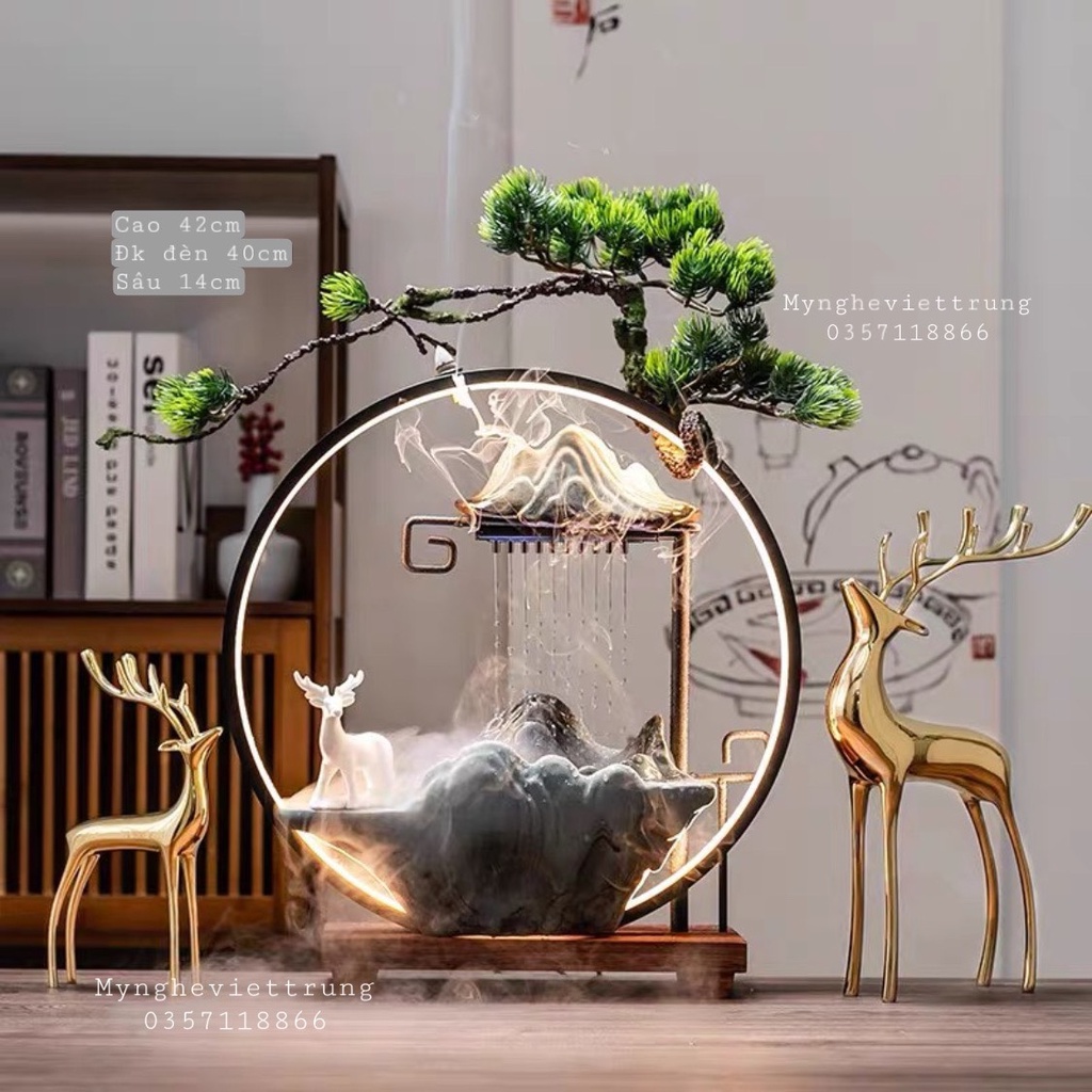 Thác Nước Đèn Led Trầm Hương, Đèn Led Chân Đồng Sang Trọng