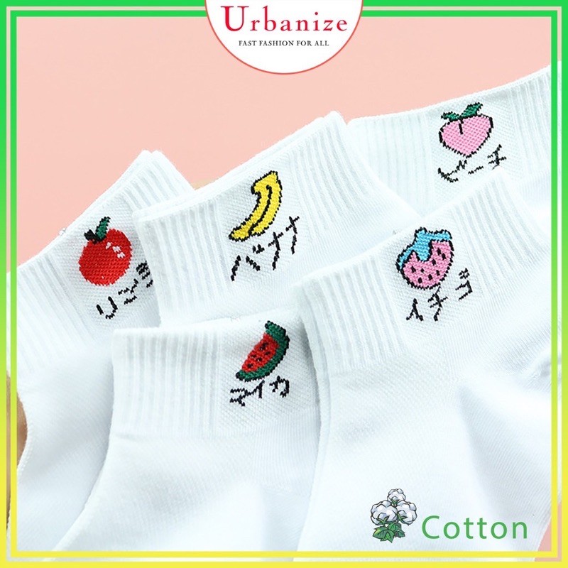 Tất vớ nữ cổ ngắn dễ thương cotton thêu hình trái cây màu trắng mỏng thoáng FREESHIP Urbanize