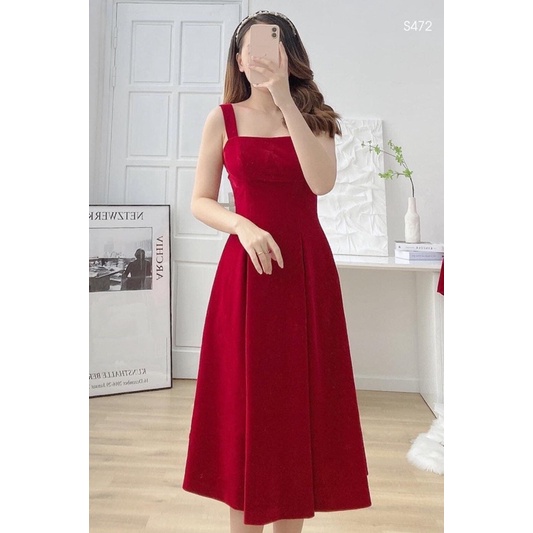 Set váy hai dây kèm áo khoác croptop chất tuyết mưa màu đỏ sang trọng | BigBuy360 - bigbuy360.vn