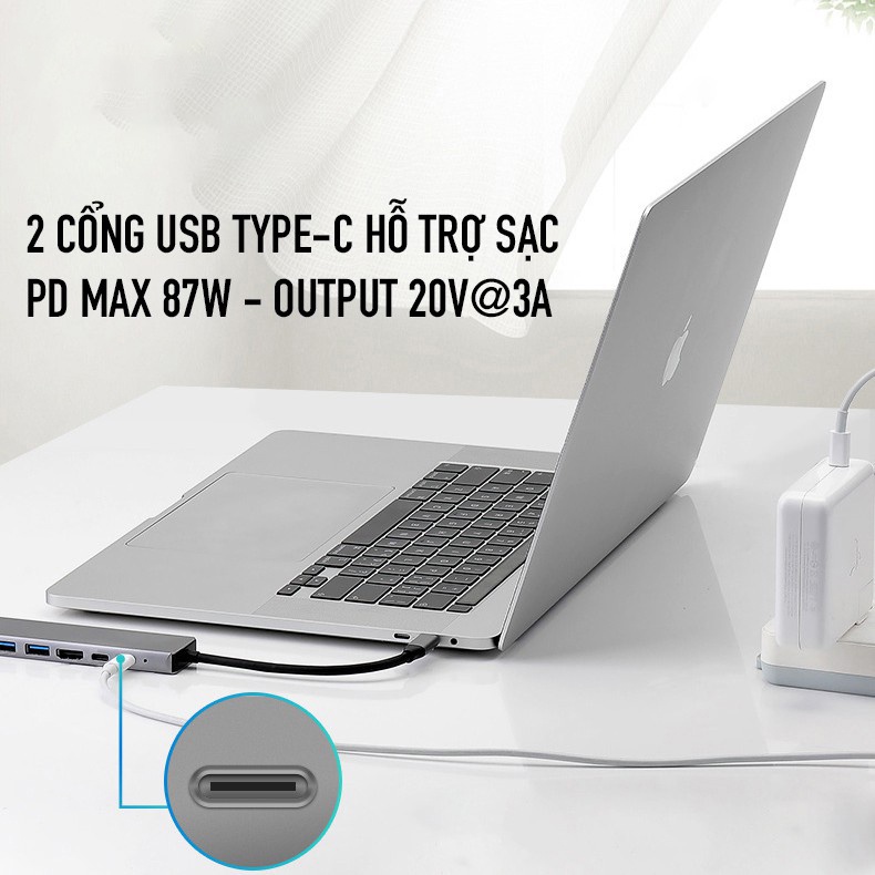 Hub type C USB 8 in 1 đa năng hỗ trợ SD, TF, 4K,HDMI,LAN, USB 3.0 cho MacBook, laptop - K 1324