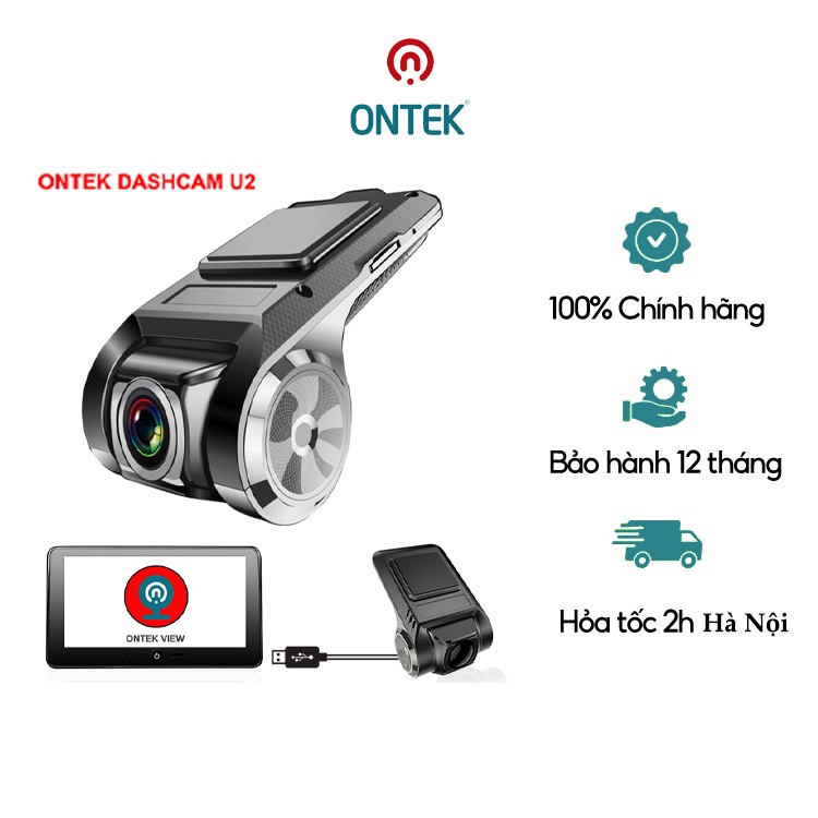 Máy quay hành trình, camera hành trình  ONTEKCO U2 full hd 1080 siêu nét (app ONTEK VIEW màn androi) - Bảo hành 3 tháng