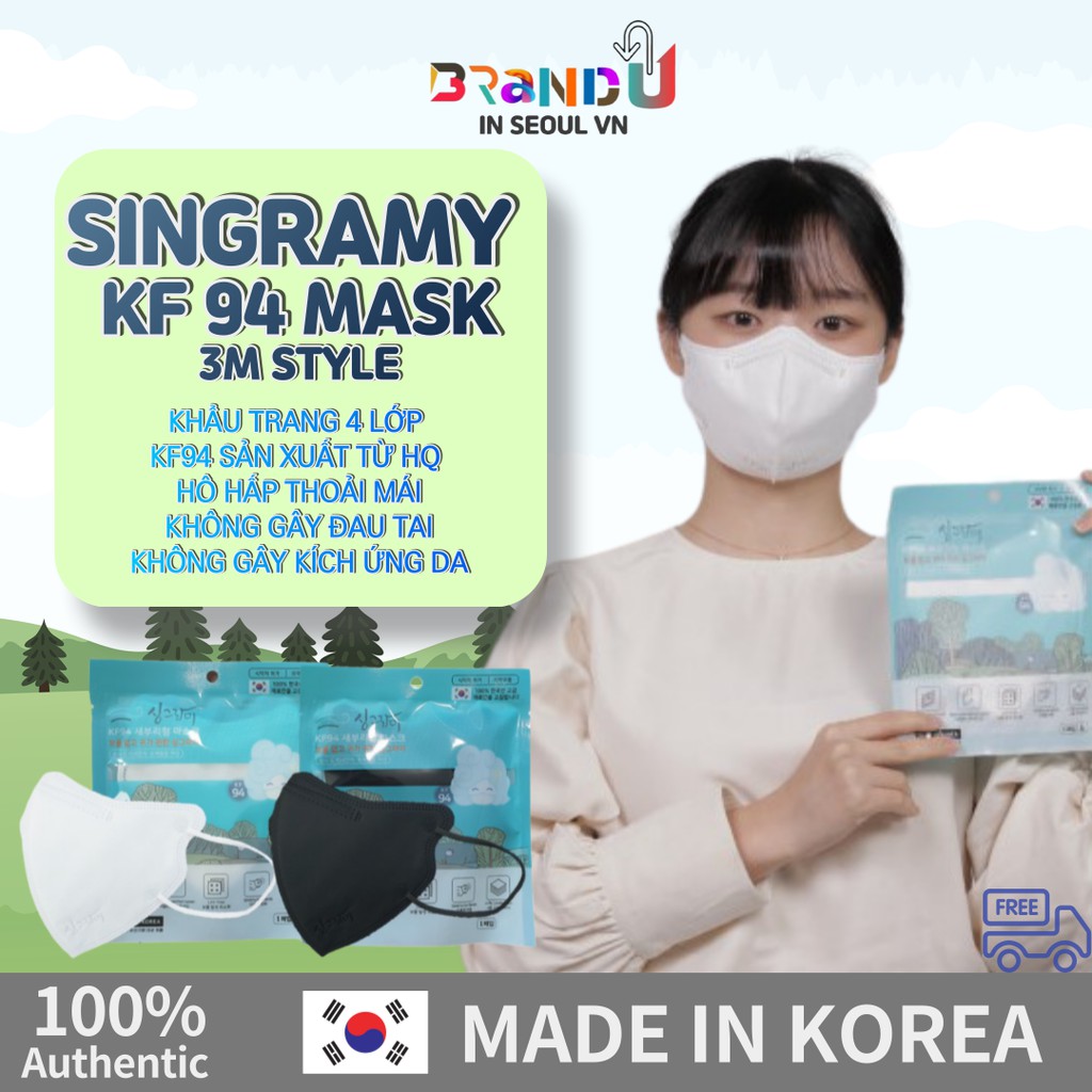 Khẩu trang 3M kháng khuẩn và chống bụi mịn KF94 Hàn Quốc thương hiệu Singramy
