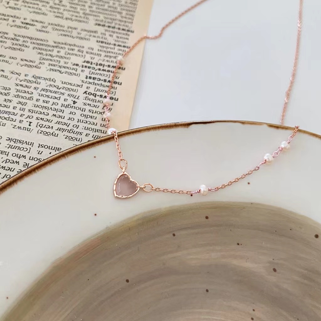 Dây Chuyền Mặt Trái Tim Đính Đá Opal Phong Cách Thời Trang Sang Trọng Dành Cho Nữ
