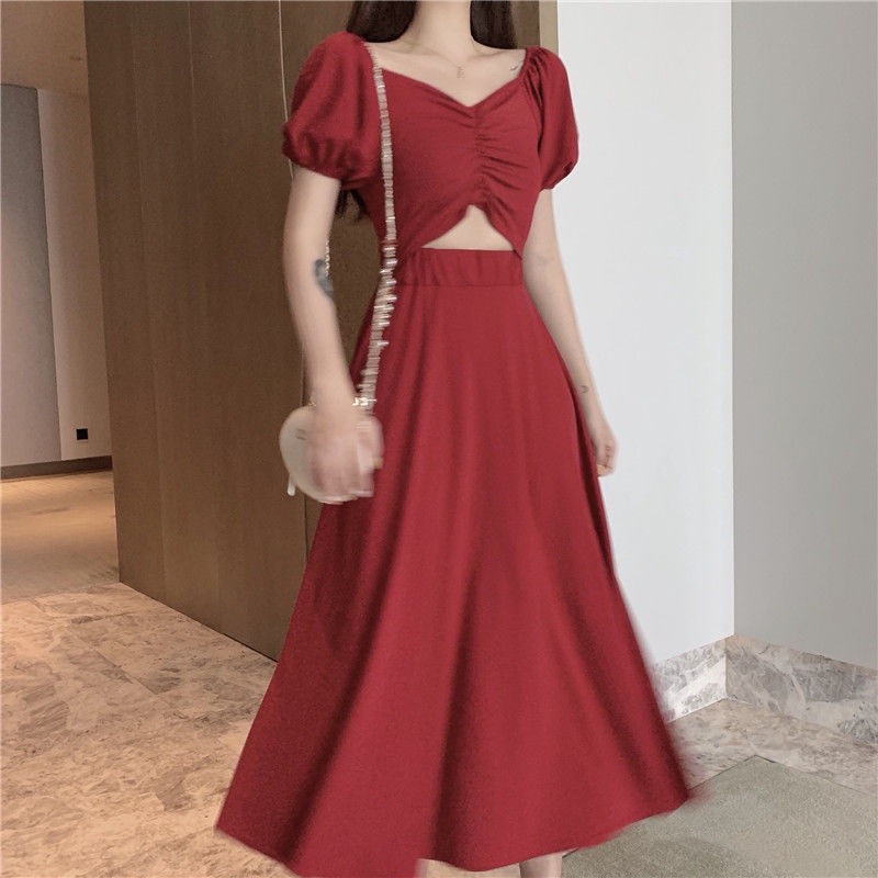 Đầm Giả Hai Mảnh Eo Cao Dáng Chữ A Hở Rốn Phong Cách Hong Kong Cổ Điển Thời Trang Cho Nữ