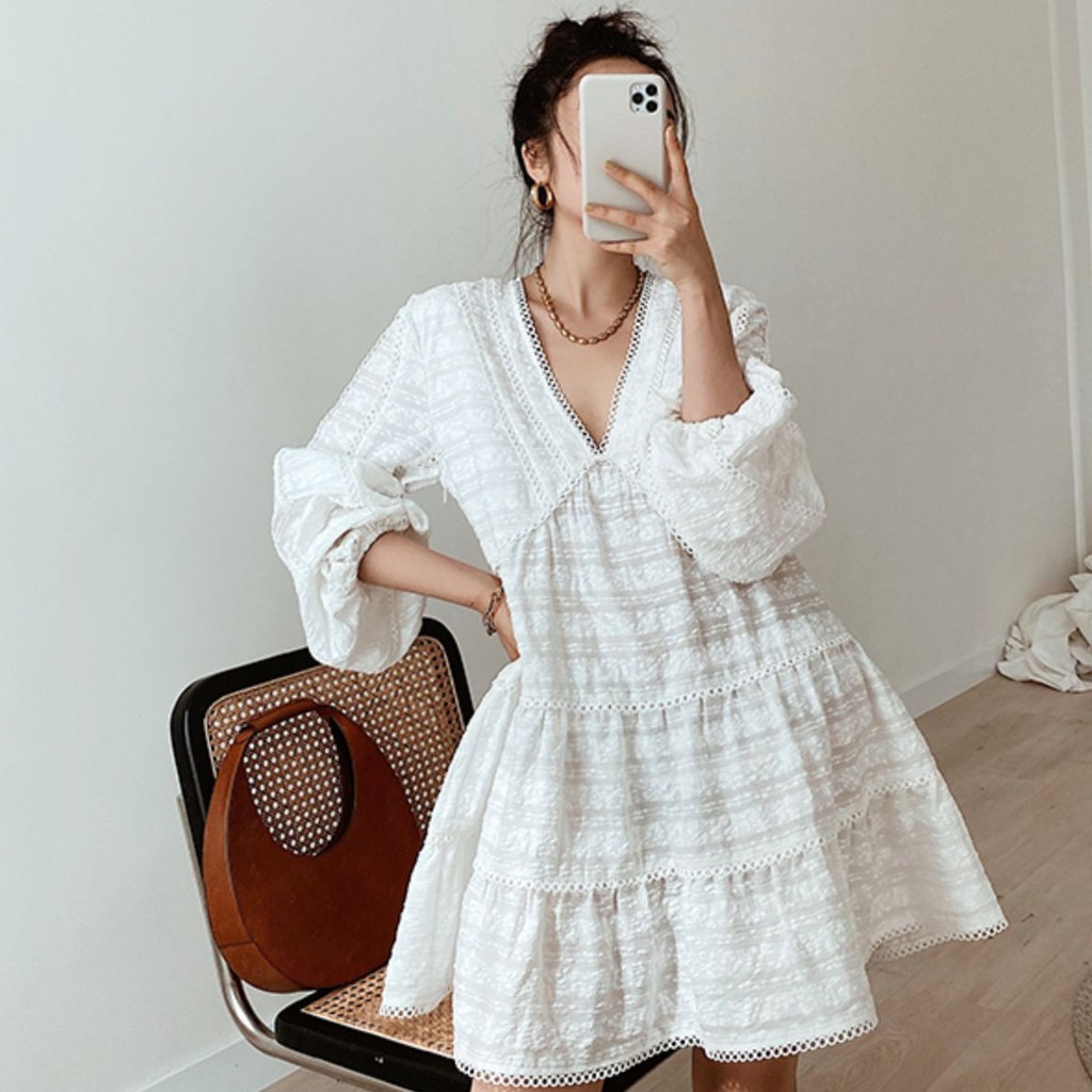 Đầm Topshop babydoll trắng pha ren xinh đẹp DT0BBG122N10