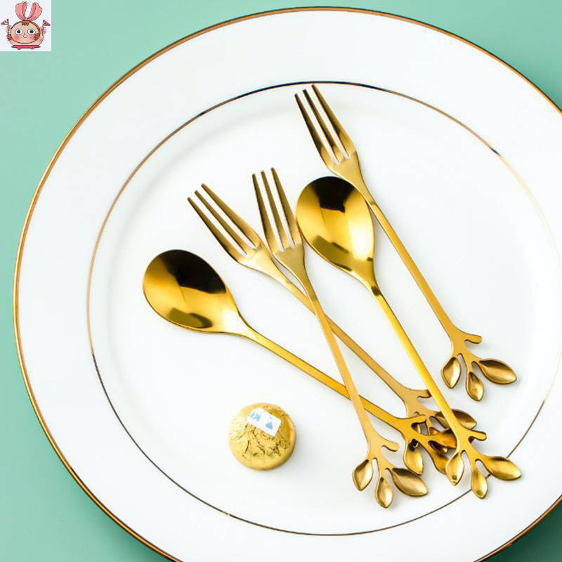 (Có Sẵn)Thìa, Dĩa Mạ Vàng Cao Cấp Dùng Uống Trà, Ăn Hoa Quả