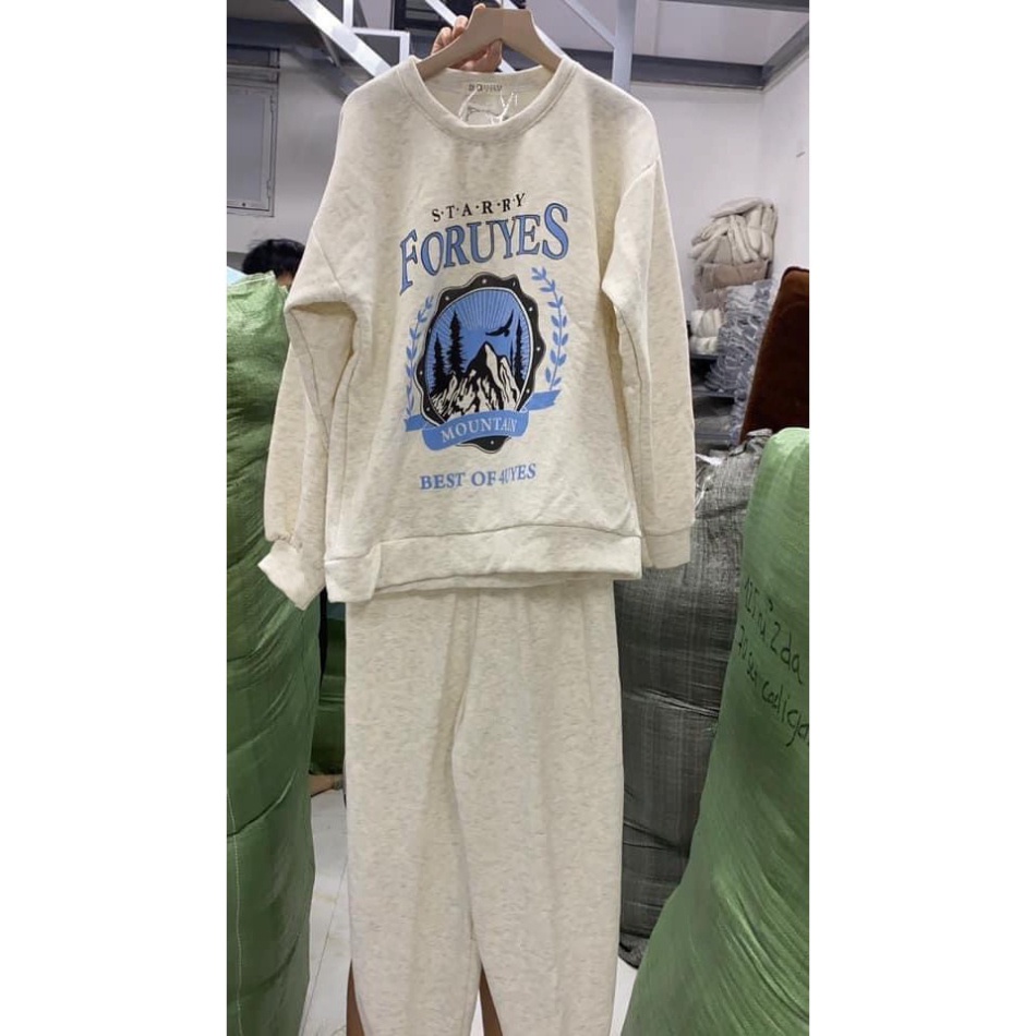 Set Bộ Nỉ Ngoại Sweater Kèm Quần Jogger Set Bộ Dài Tay Kèm Quần Jogger Dáng Rộng Siêu Xinh Màu Xám Mountain - KD