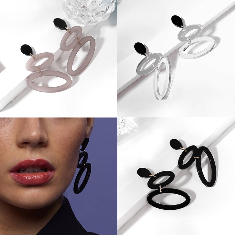 Bông Tai Hình Oval Màu Đen Bằng Acrylic Dễ Thương