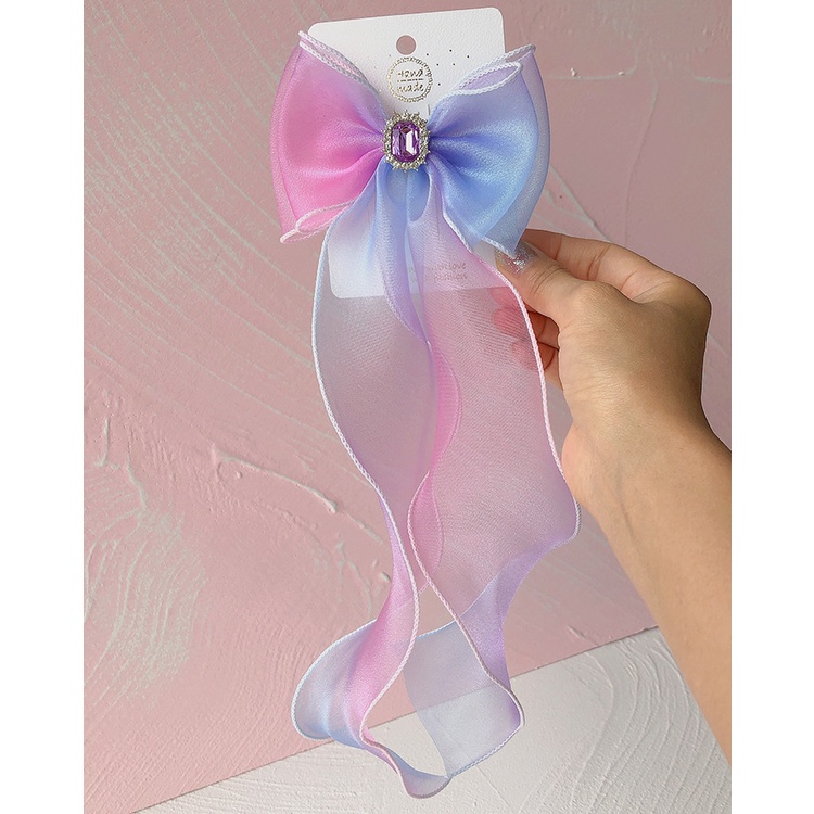 Kẹp Tóc Đính Nơ Ruy Băng Màu Gradient Phong Cách Âu Mỹ Mới Cho Bé Gái