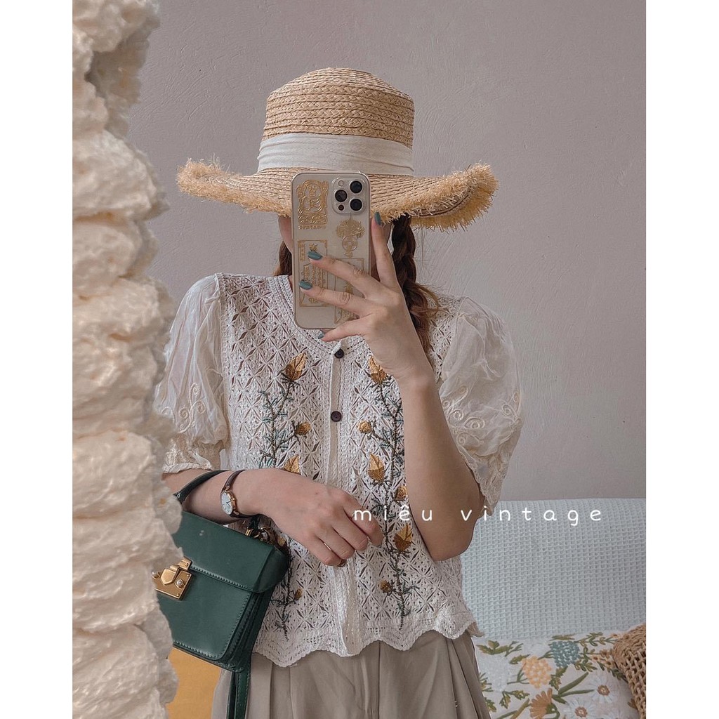 Áo thô đũi lưới thêu hoa siêu xinh Ulzzang style  Hàng Quảng Châu