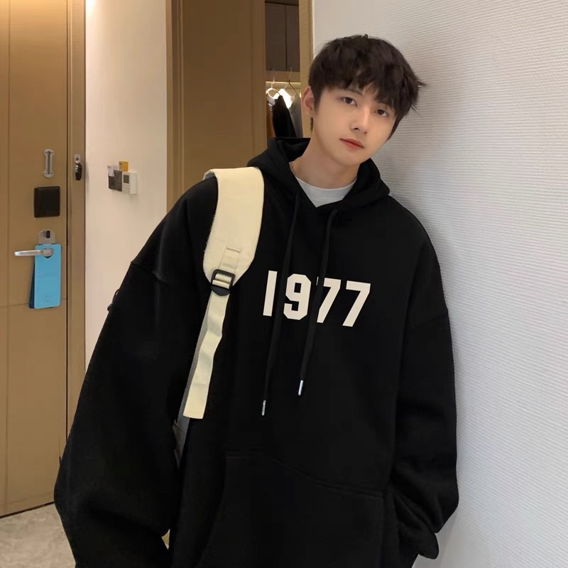 Áo Hoodie Nỉ Bông Túi Bụng To Tay Suông Dài 1977