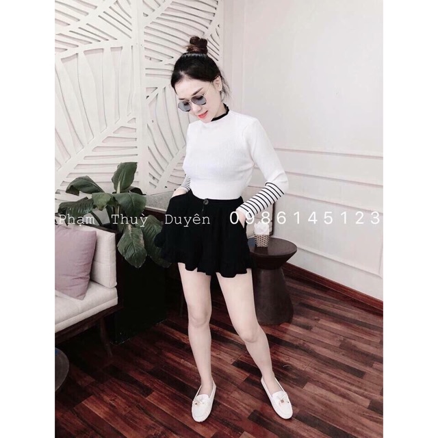 Áo len tay kẻ phối viền cổ ( ảnh thật)