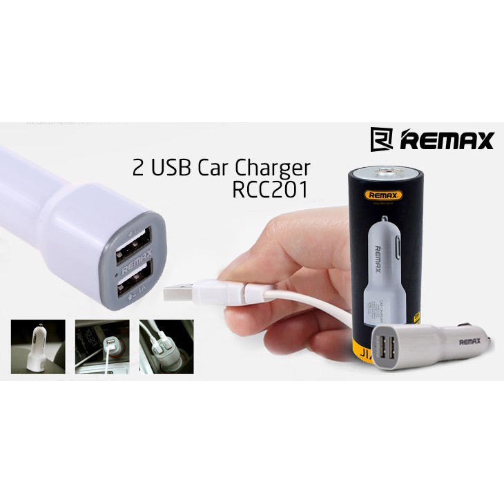 Tẩu sạc/Củ sạc Ôtô 2 cổng 2.1A USB Remax RCC201 | Tiện lợi Hỗ trợ sạc nhanh | Bảo hành lỗi 1 đổi 1