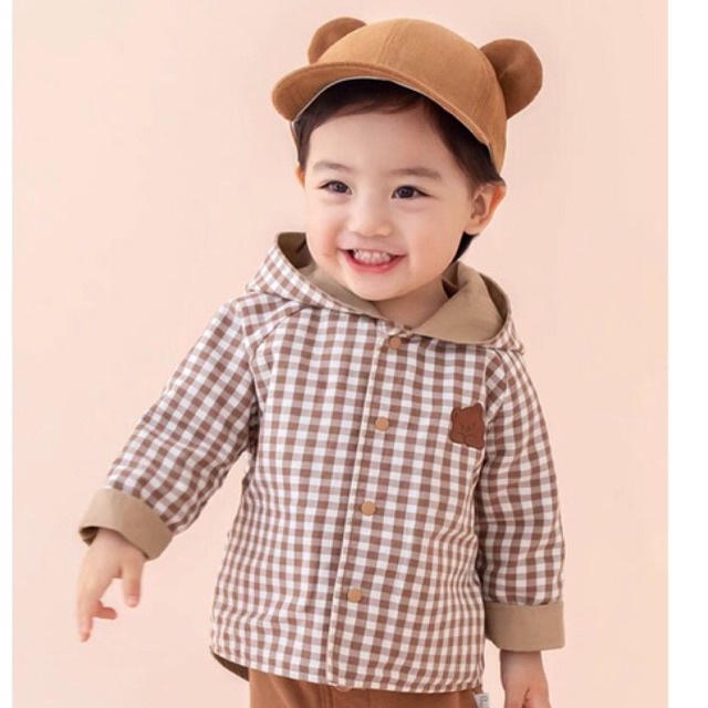 Áo khoác 2 lớp Gấu/Caro Hàn Quốc siêu xinh cho bé gái bé trai size 80-130