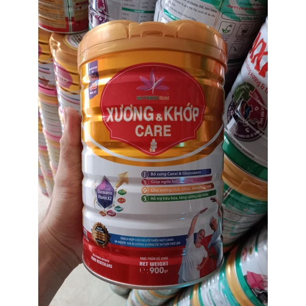 Sữa bột Nutrikidgold Care xương khớp lon 900g bổ sung canxi - glucosamin giúp xương chắc, khớp khỏe, ngừa loãng xương