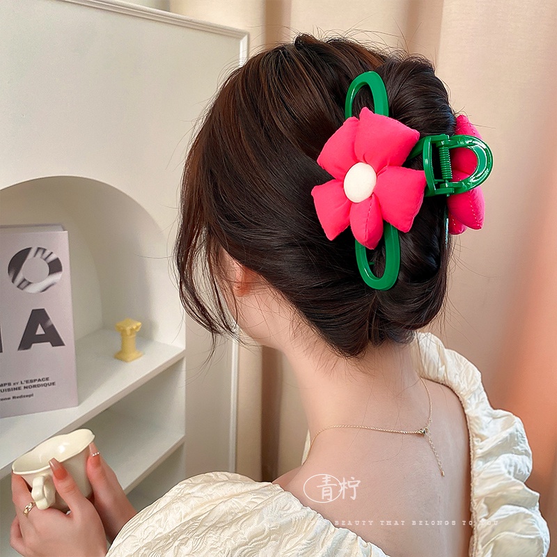 Kẹp Tóc Hình Cá Mập Đính Hoa Dễ Thương Phong Cách Hàn Quốc